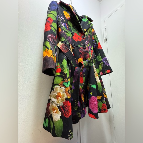 Alice + Olivia Leila Botanical Fit-and-Flare Coat Medium Butterflies Flowers - Picture 10 of 15
